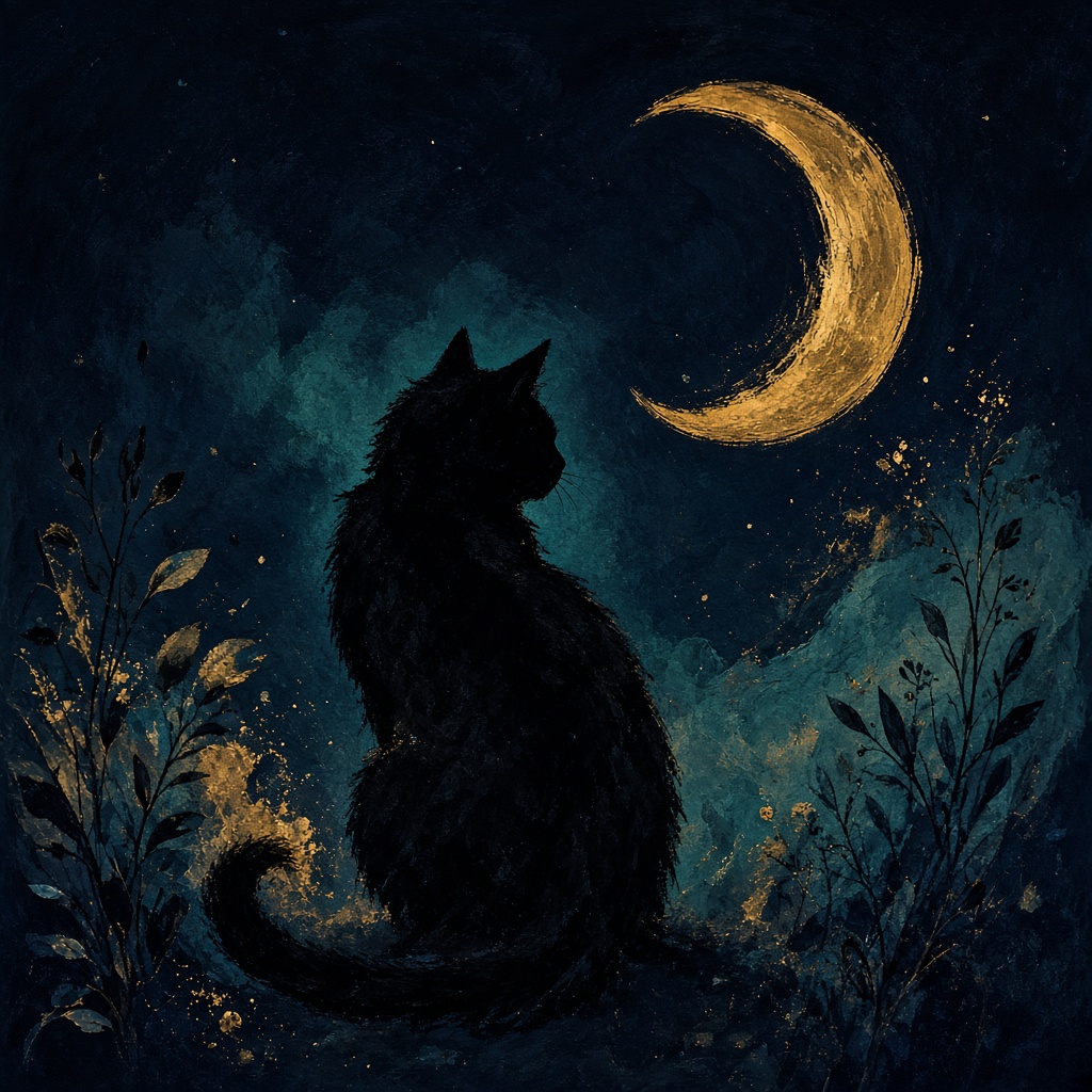 Рисованный чёрный кот под луной — символ журнала